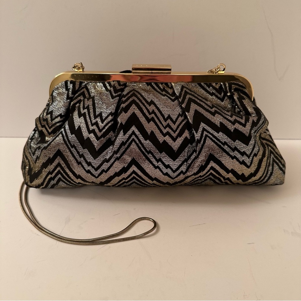 Trina Turk Black, Gold, Silver Evening Shoulder Bag Clutch